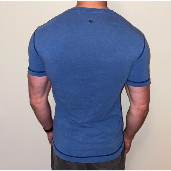 Lululemon Men’s 5 Year Basic V Neck Pima Cotton Blue Short Sleeve Tee Large - Picture 2 of 6